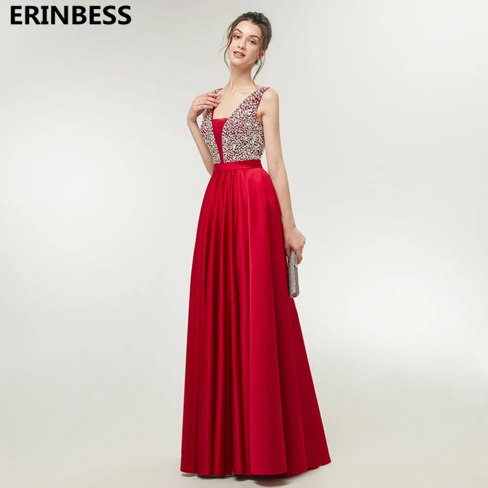 Vestido De Festa Longo Бургундия вечерние платья длинное платье элегантные атласные с бисера v-образным вырезом вечернее платье Vestidos Robe De Soiree