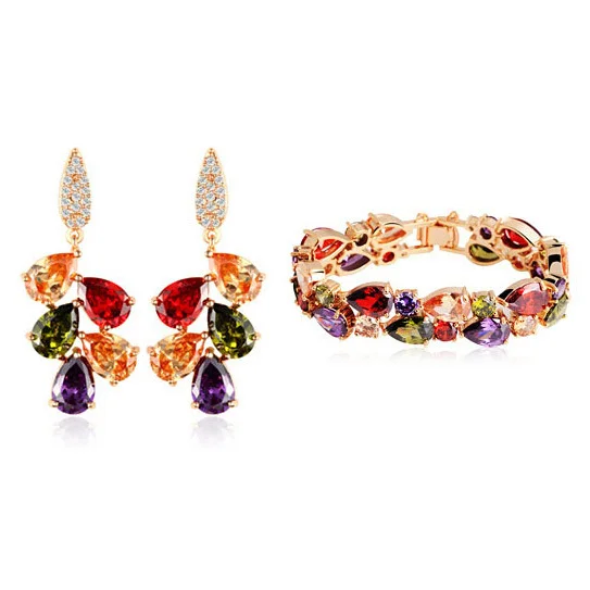 

Mona Lisa Multicolor Cubic Zirconia Jewelry Set Rose/ Champagne Gold Color Earrings/Bracelets For Women Wedding Jewelry
