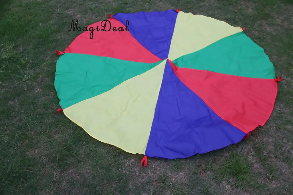 6.5 Feet 8 Handles Children Kids Rainbow Parachute Training Toy Game Colorful for Park Garden Party Picnic Outdoor Indoor Toy