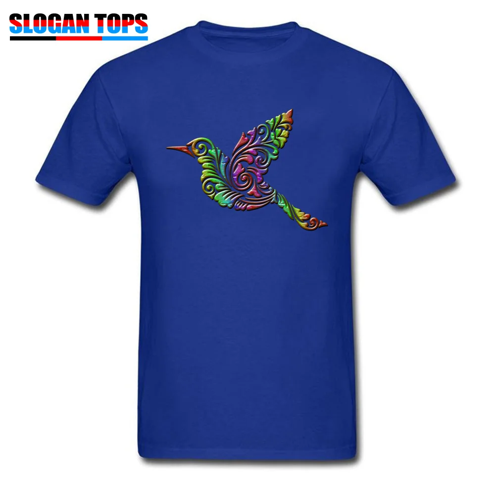  Men Tshirts Flying bird floral ornament decoration Design Tees Pure Cotton Round Collar Short Sleeve Hip hop Tees Father Day Flying bird floral ornament decoration blue