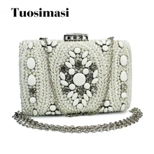 Для женщин свадебные Сумки Свадебный белый Клатчи Вышивка из бисера Перл вечерняя сумка горный хрусталь Бисер клатч(C023