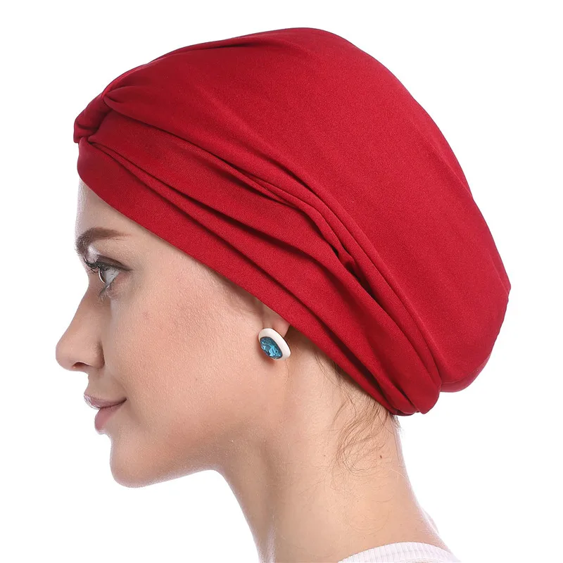Мусульманский женский головной убор, шляпа, одноцветная Модальная тюрбаны, тонкая летняя мягкая эластичная Внутренняя Хиджаб шапка, обёрточная голова, индийские шляпы