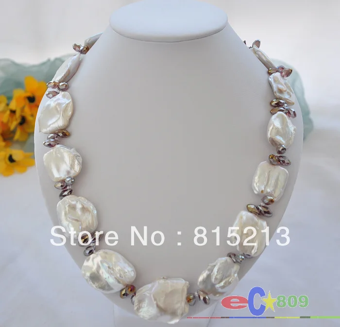 

ddh001237 HUGE 38mm baroque white KESHI REBORN PEARL crystal NECKLACE