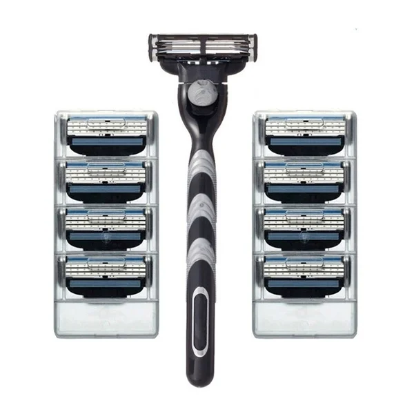 

8pcs+1pcs Holder 3 Layers Razor Blade Men Face Razor Blades Replacement Blades Male Manual Razor Blades for Gillettee Mach 3