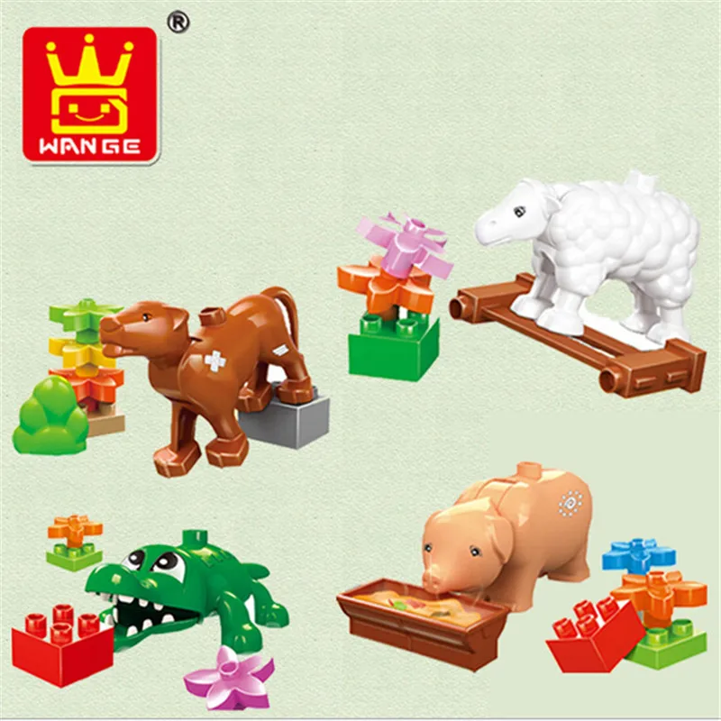 Retail Big Building Blocks Pasture Animals Sheep Rabbit Dog Horse Pig Cat Cock Cow Compatible with