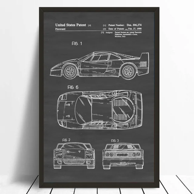 Office Blueprint Patent Print Wall Decor Automobile Decor Vintage Automobile Art Classic Car Poster No Frame