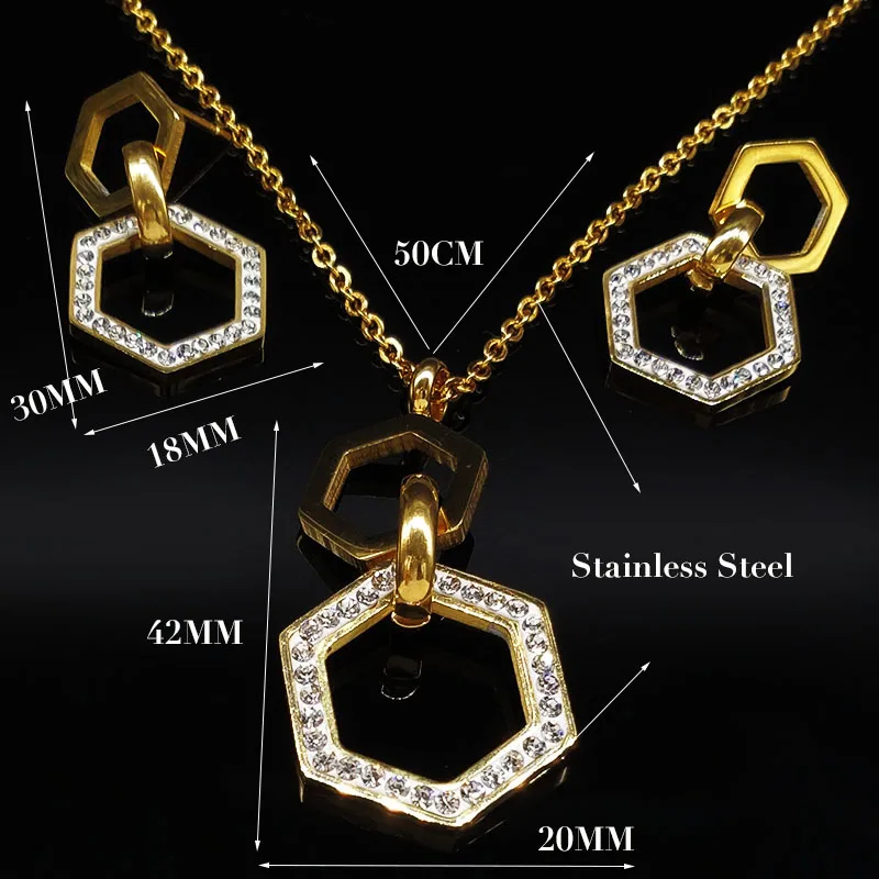La geometría de acero inoxidable pendientes collar conjunto de joyas de cristal de mujeres de Color oro conjunto de joyas juego de joyeria de acero S178440 La geometría de acero inoxidable pendientes collar conjunto de joyas de cristal de mujeres de Color oro conjunto de joyas juego de joyeria de acero S178440