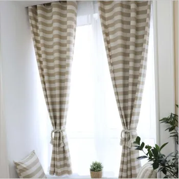 

JUYANG. Cotton semi-blackout curtains. Simple style light coffee color striped window curtains. Punching way.
