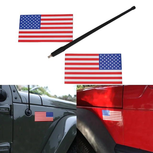 13" Antenna For Jeep Wrangler JK + 2pcs United States Flags
