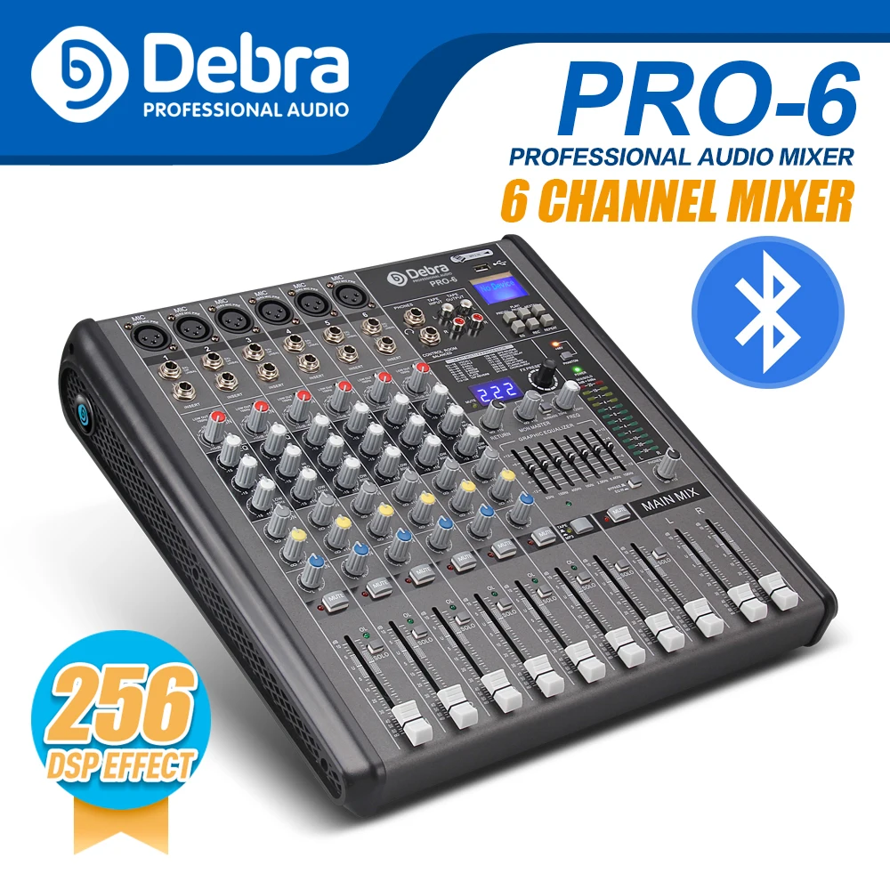 Профессиональный Debra Audio PRO 6 каналов с 256 DSP звуковыми эффектами Bluetooth Studio Mixer DJ Sound Controller Studio|Оборудование для