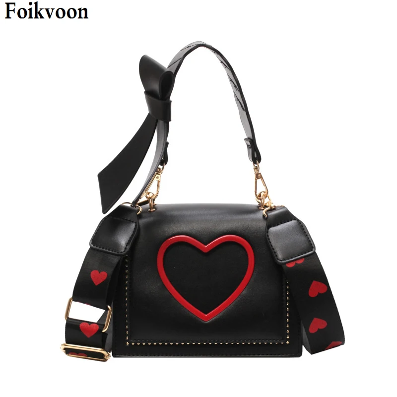 

Foikvoon Luxury Handbags Women Bags Designer PU Leather Wild Bow Crossbody Bags for Women Soild Color Love Women bags Small