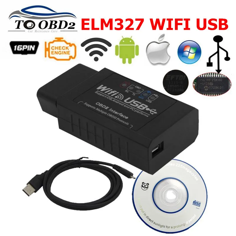 ELM327 WIFI USB V2.1 OBD2 диагностический инструмент ELM 327 2 1 с чипом PIC18F25K80 и FT232RQ работает
