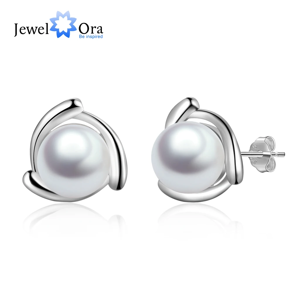 

Geometric Style 925 Sterling Silver Pearl Stud Earrings for Women Silver 925 Jewelry Elegant Gift for Mother (JewelOra EA103256)