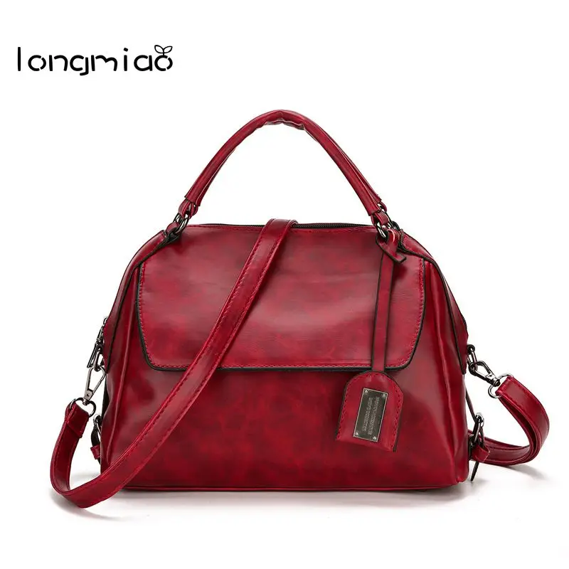 

longmiao Vintage Oil Wax Leather Women Handbag Casual Luxury Designer Ladies Shoulder Tote Crossbody Purse Bolso Mujer Feminina
