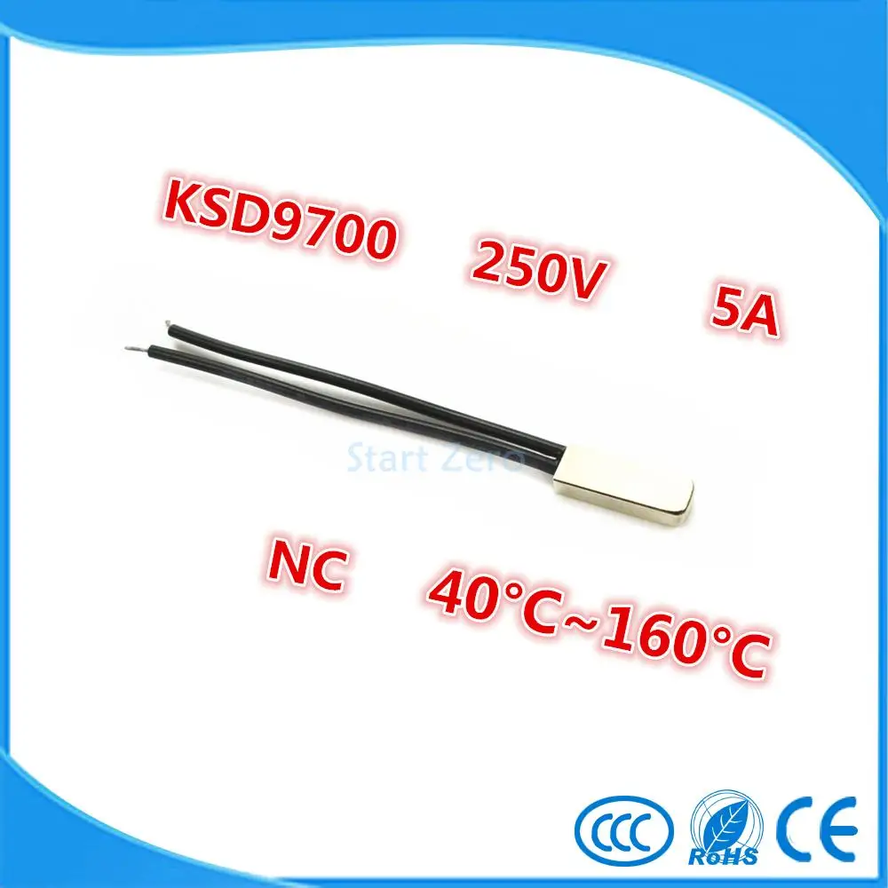 

2PCS KSD9700 250V 5A Bimetal Disc Temperature Switch N/C Thermostat Thermal Protector 40~135 degree centigrade