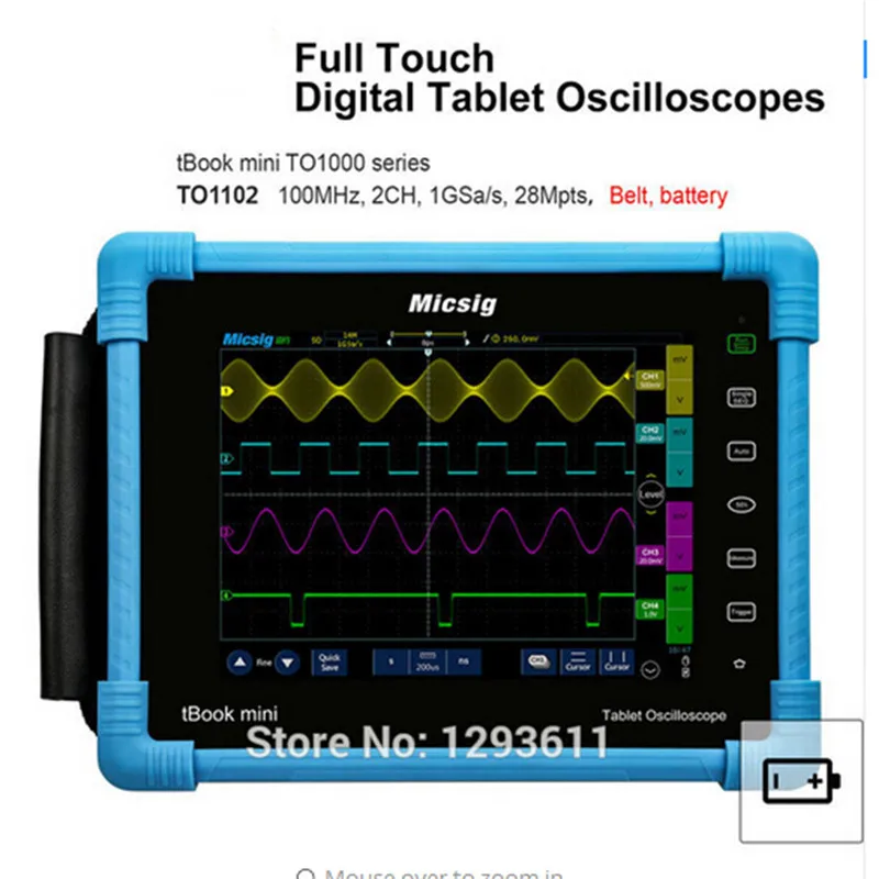 

Digital Tablet Oscilloscope 100MHz 2CH 1G Sa/s Real Time Sampling Rate Protable Oscilloscope Automotive Oscilloscopes Kit TO1102