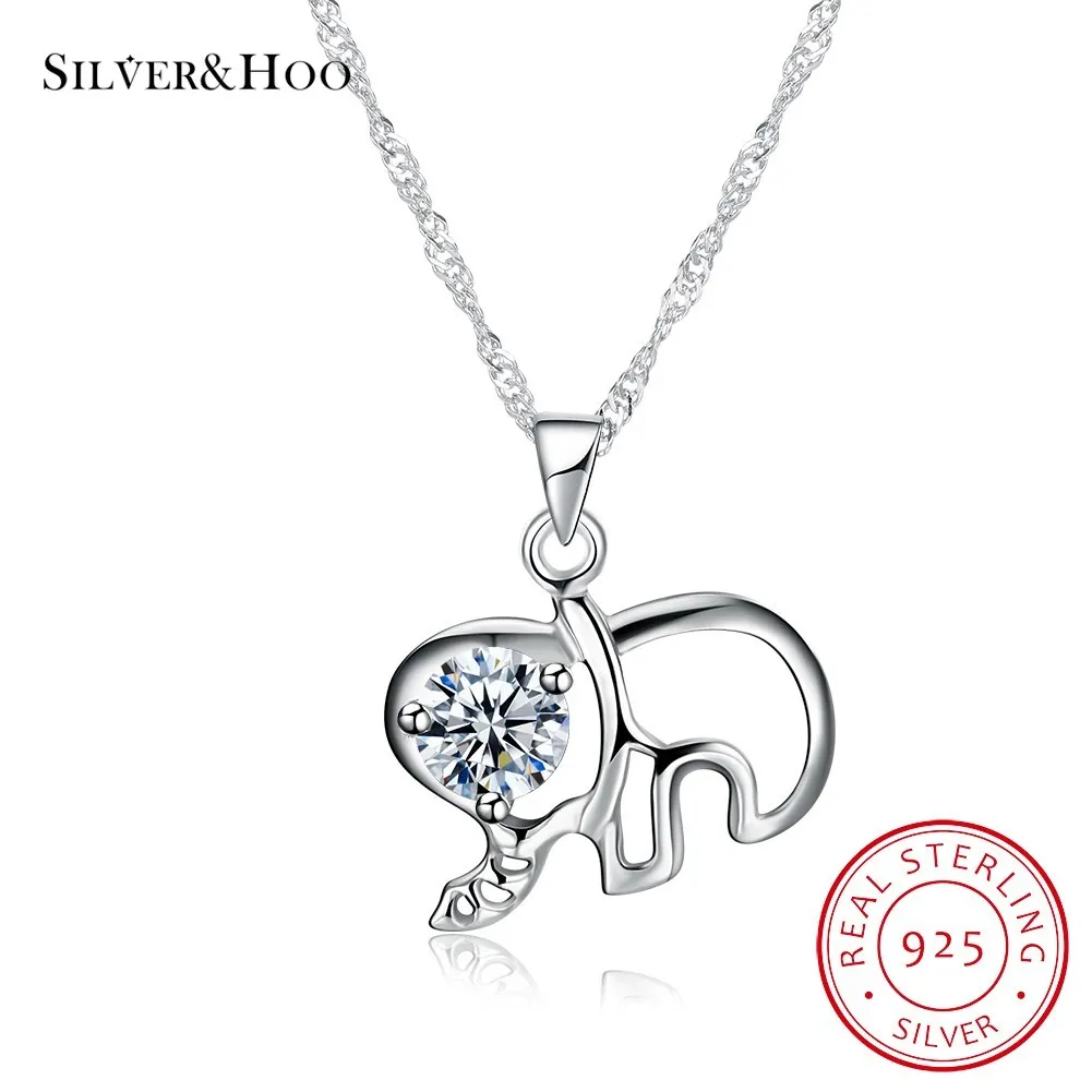 

SILVERHOO Authentic S925 Real Sterling Silver Fashion Zircon Necklace Mini Elephant for Women Necklace Fine Jewelry