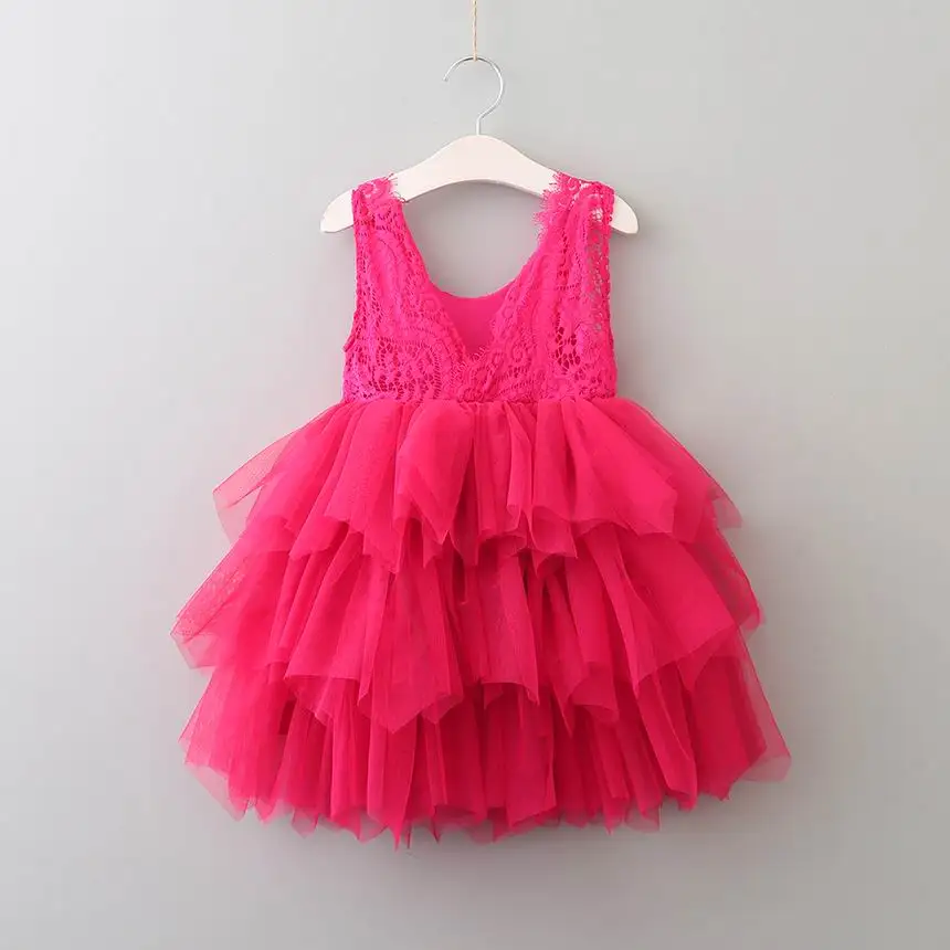 Новое летнее кружевное платье для девочек газовое платье-майка принцессы праздничное платье для девочек Многослойные детские платья, одежда E16900