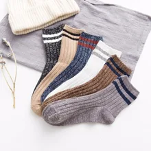 Новинка; классические блестящие хлопковые носки с двумя полосками для женщин и девочек; модные корейские носки в стиле ретро для старшеклассников и студентов