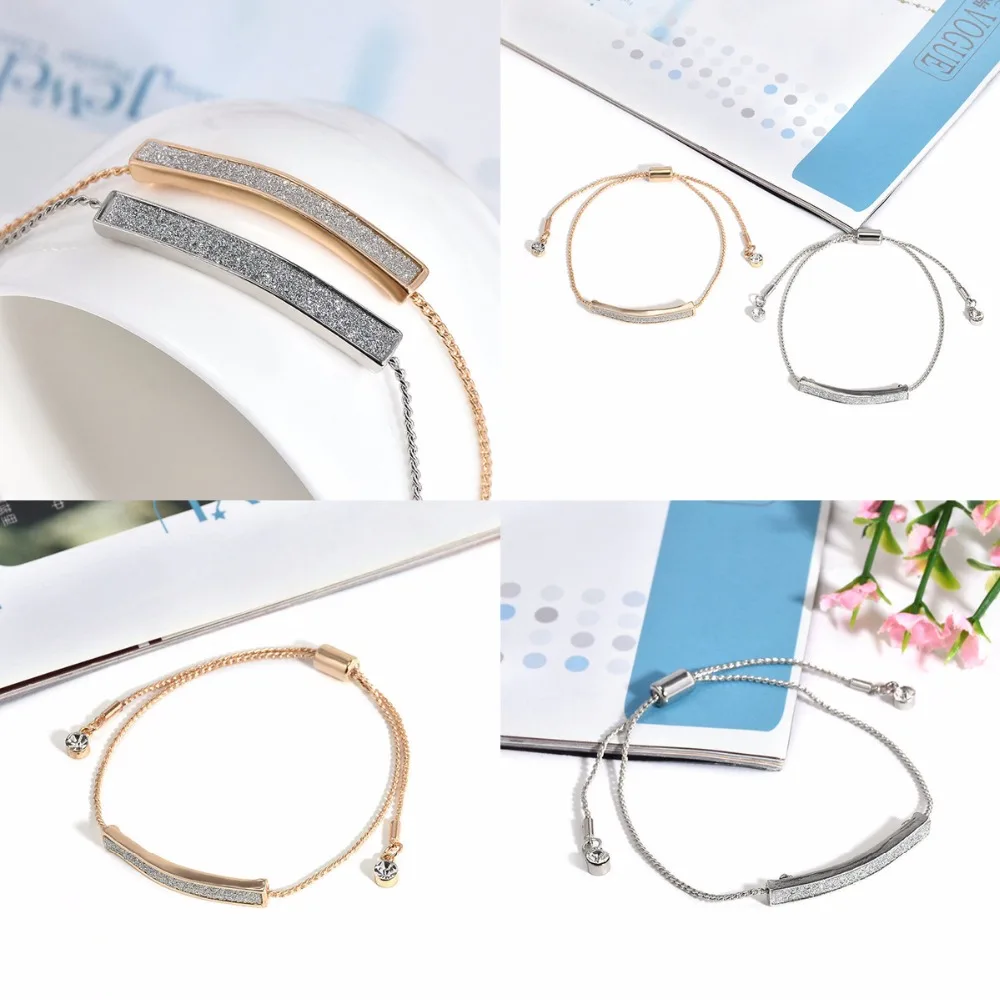 New Crystal Pave Bar Slider Chain Bracelet Women Girl Bangle Adjustable