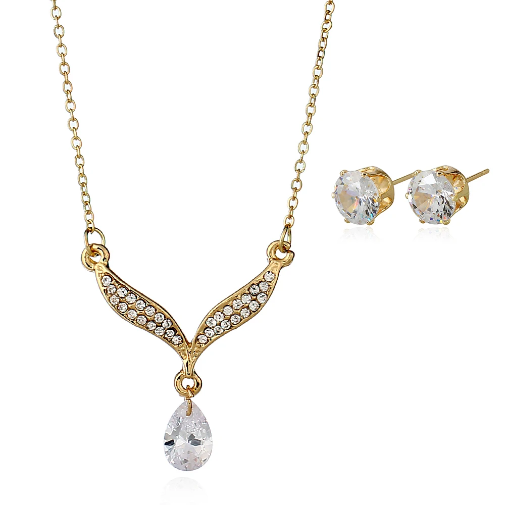 Wedding Bridal 2-piece Jewelry Set Women Classic Costume Accessories Rhinestone Pendant Necklace Earring | Украшения и аксессуары