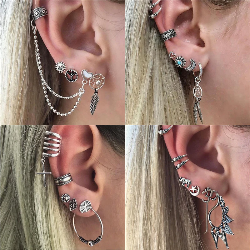

JURAN Vintage Geometric Stud Earrings Set For Women Girls 2019 Fashion Stone Chain Small Earrings Boucle d'oreille Femme Gifts