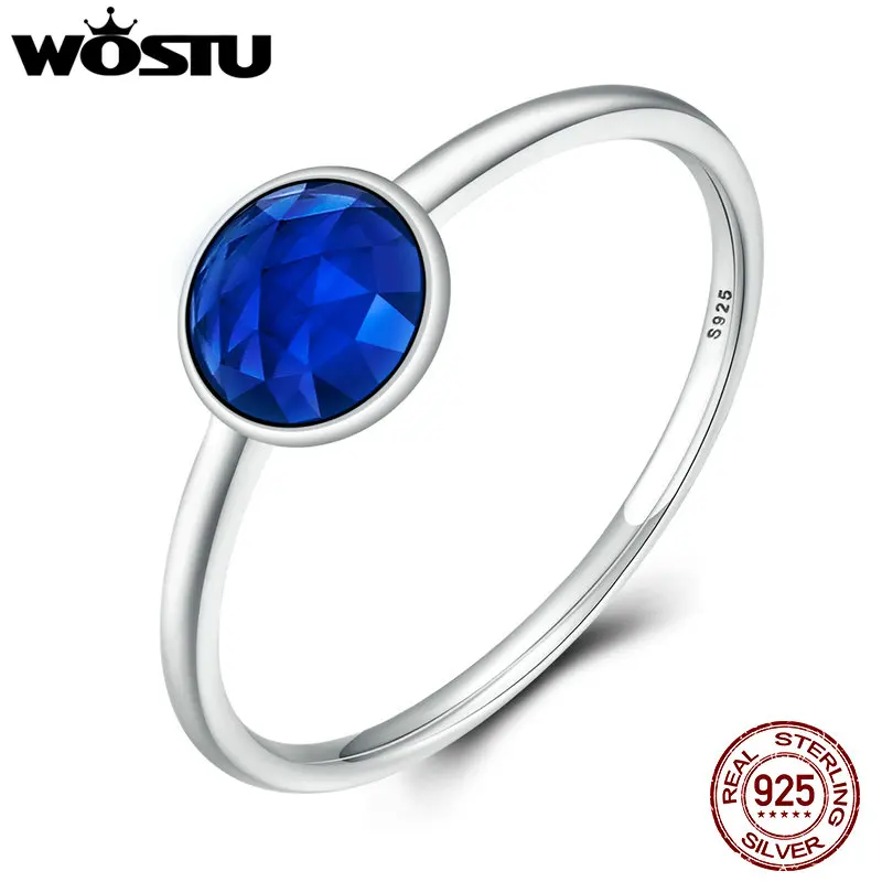 

WOSTU 100% Real 925 Sterling Silver September Droplet Birthstone Ring For Women With Blue Crystal Fine Rings Jewelry XCH7613