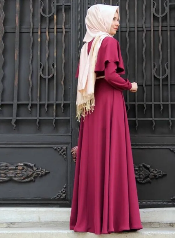 Мусульманское платье абайя Женская мода исламский арабский длинный хиджаб платье черное простая одежда традиционная абайя мусульманская 7 цветов - Цвет: Red