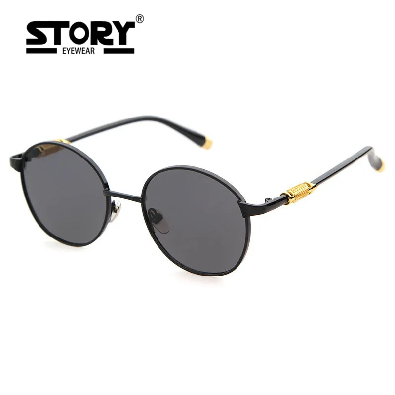 STORY NEW men round Sunglasses men Mirror Shades Eyewear alloy frame
