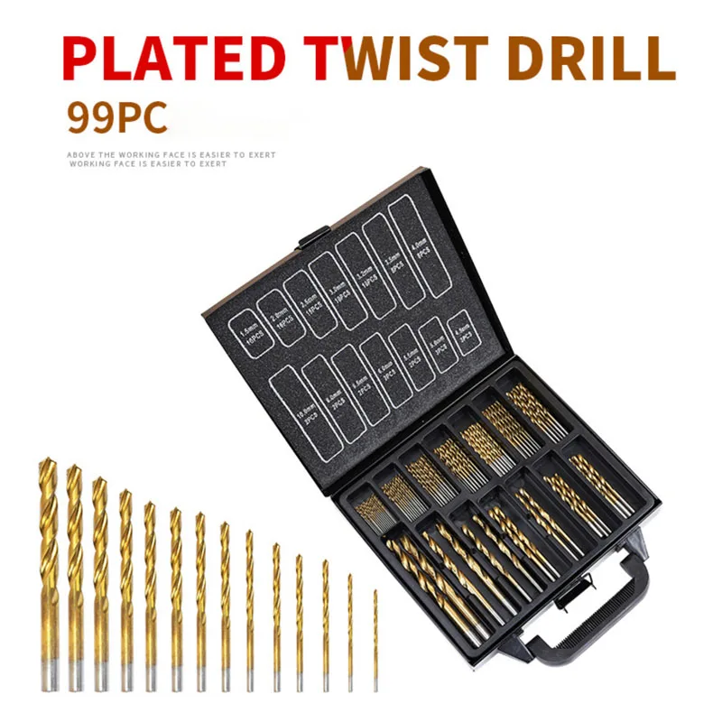 

99pcs Titanium HSS Drill Bits Coated 1.5mm - 10mm Stainless Steel HSS High Speed Drill Bit Set For Electrical Drill Tools
