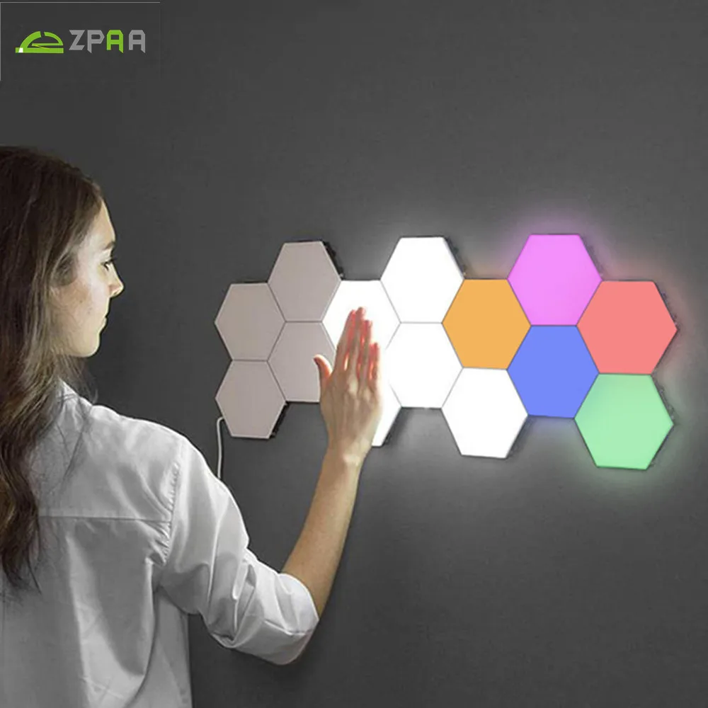 

Wall Lamp DIY Quantum Light LED Hexagonal Lamps Modular Touch Sensitive Night Light Magnetic Hexagons Creative Decoration Lamp