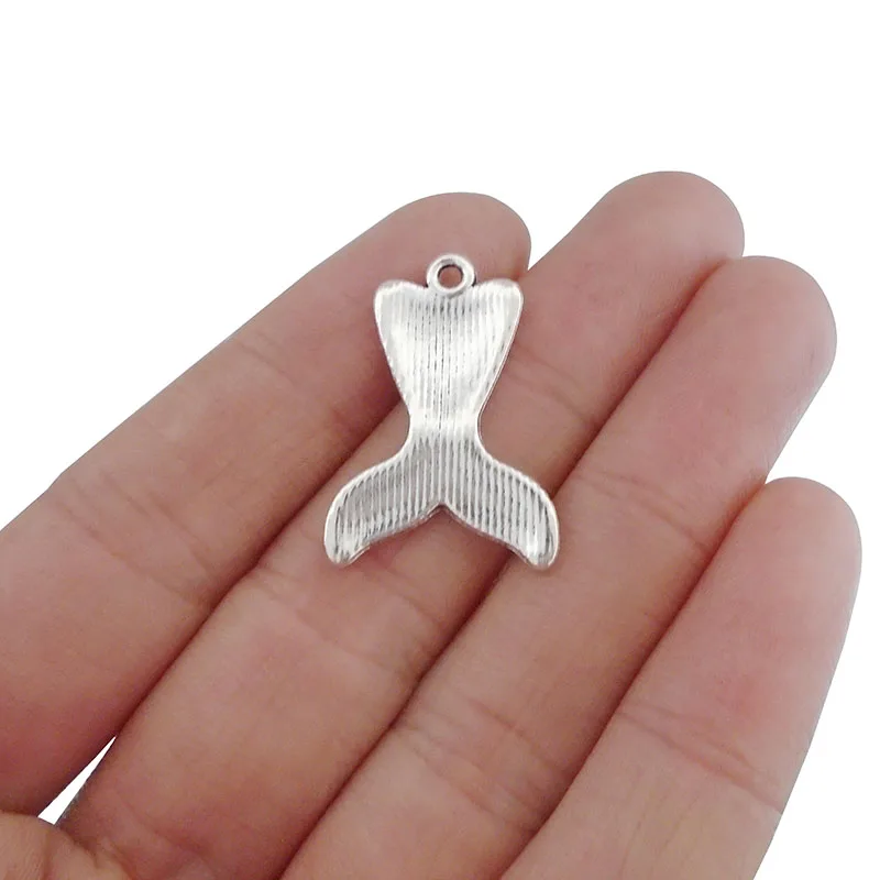 ZXZ 10 قطع العتيقة الفضة لهجة حورية البحر الذيل سحر المعلقات الخرز للقلادة صنع المجوهرات النتائج 27x19 ملليمتر