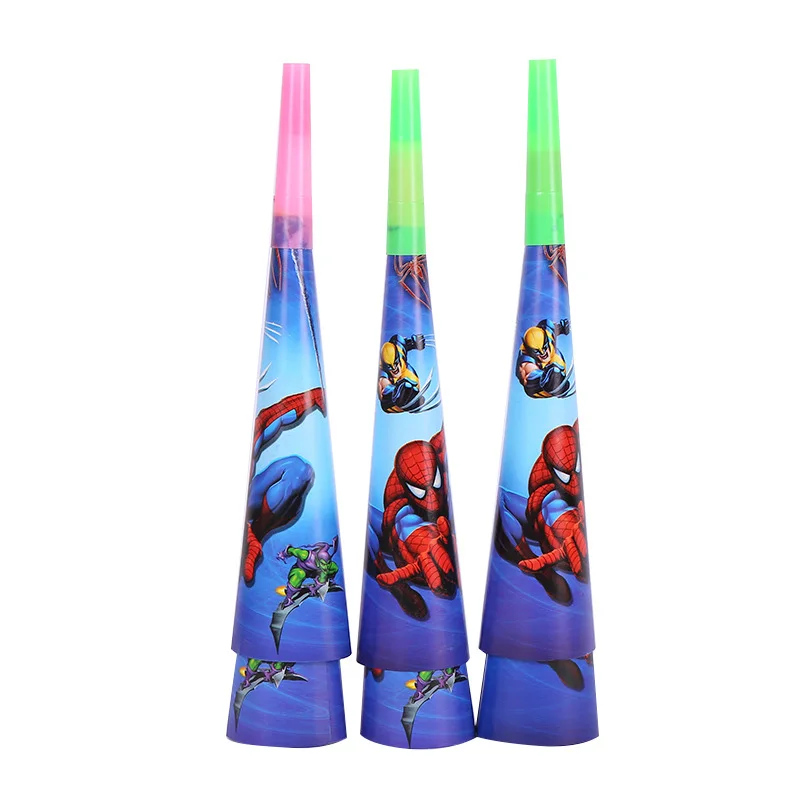 Супер герой флажок с принтом «мстители» гирлянда, "Бэтмен" и "Человек-паук" бумажные флаги овсянка для малыш душ мальчики девочки День рождения украшения - Цвет: horn 6pcs