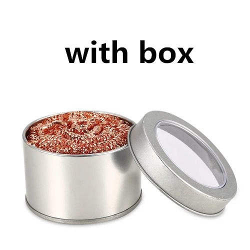 With box Очищающий шар для распайки паяльника, сетчатый фильтр, насадка для очистки, наконечник медной проволоки, Шариковая металлическая коробка для шлаков, чистый шар - Цвет: With box