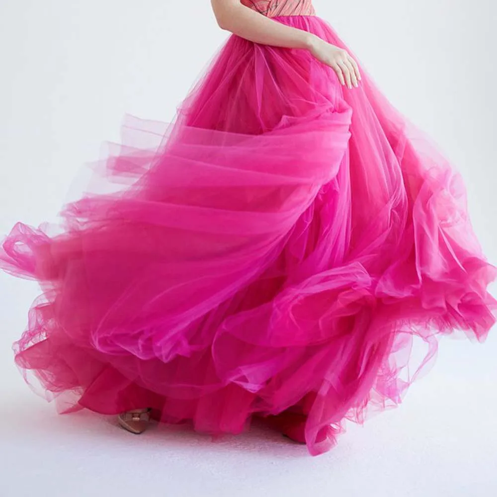 

2019 Trendy Fuchsia A-line Bridal Tulle Skirts Zipper Custom Made A-line Long Tulle Skirts Women To Prom Party Fashion Saias