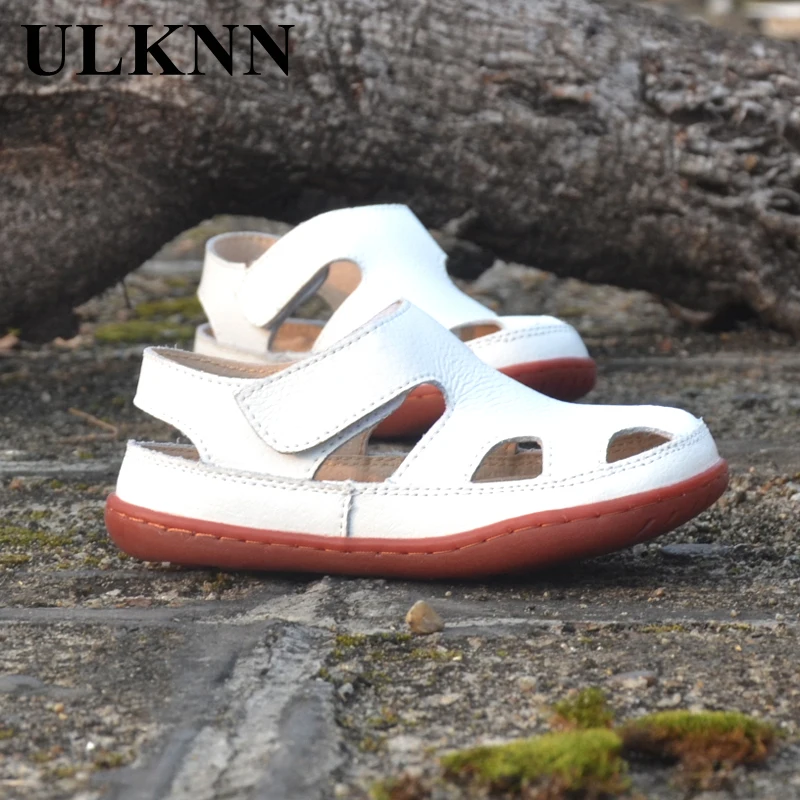 Children Sandals Genuine Leather Boys Girls Baby Pierced Breathable Comfort Joker Slip Summer Baotou