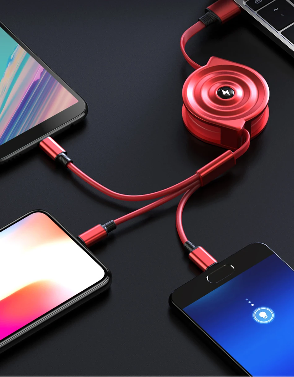!ACCEZZ 3 in 1 Retractable USB Cable For iPhone XS XR Micro USB Type C TPE Fast Charging For Samsung Xiaomi Huawei Android Phone (8)