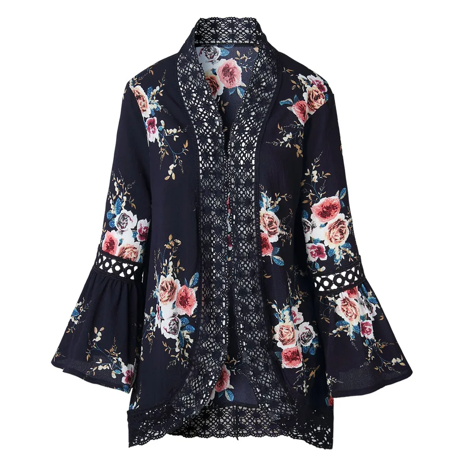 Gladiolus 2019 Spring Womens Tops And Blouses Loose Floral Print Flare Sleeve Lace Women Kimono Cardigan Summer Shirts Plus Size (39)