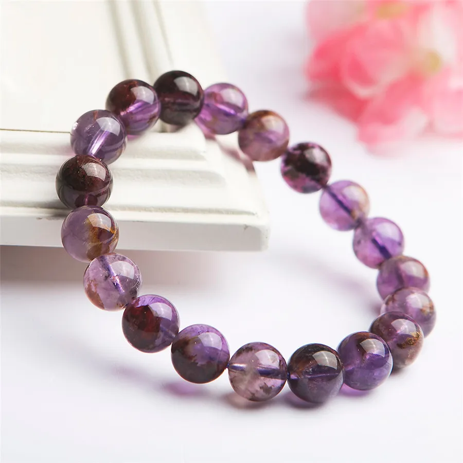 

10mm Fashion Bracelet 100% Natural Purple Phantom Quartz Gemstone Round Stretch Crystal Bead Bracelets AAAAA Drop Shipping