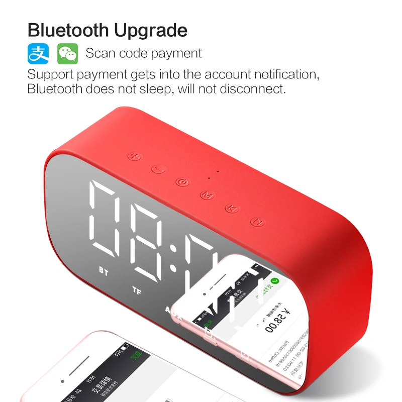 Bluetooth Динамик с FM радио Светодиодный зеркальный будильник часы сабвуфер