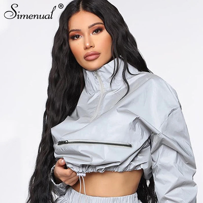 Simenual Streetwear Reflective Zipper Casual Sweatshirts Women Long Sleeve Drawstring Hoodie Fashion Autumn 2019 Sweatshirt Tops Simenual Streetwear Reflective Zipper Casual Sweatshirts Women Long Sleeve Drawstring Hoodie Fashion Autumn 2019 Sweatshirt Tops