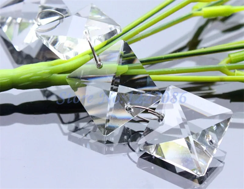 100 шт. 22 мм Стекло Квадратные бусины прозрачные кристаллы для люстры Ламповые призмы с 2 отверстиями