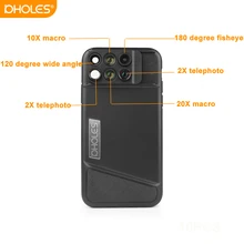 PHOLES 6-в-1 объектив мобильного телефона чехол для iPhone X с двумя 2X телефото+ 10X Макро+ 20X Макро+ 120 градусов Широкий формат+ 180 градусов объектив «рыбий глаз»