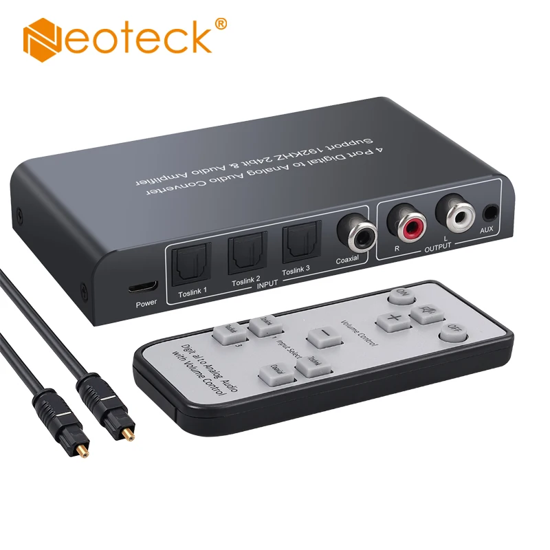 

Neoteck 3 Optical SPDIF Toslink One Coaxial Switcher DAC Digital to Analog Audio Converter with IR Remote Support Volume Control