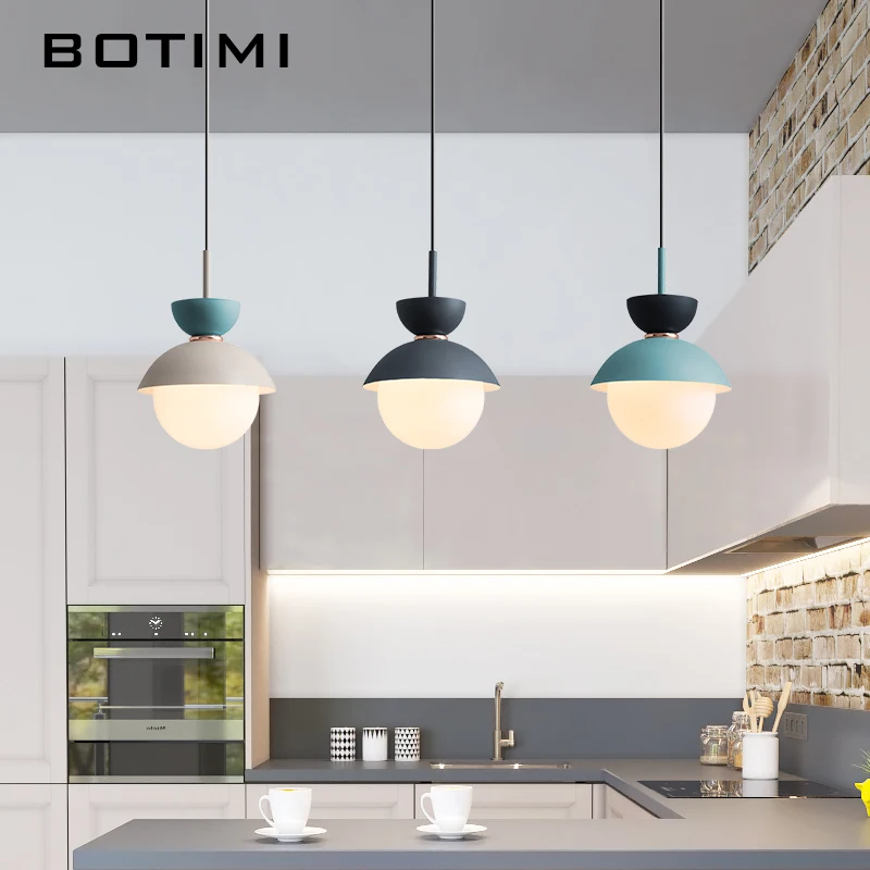 BOTIMI Modern LED Pendant Lights With Glass Lampshade For Dining Room Colorful Restaurant Hanging Kitchen Lighting Fixtures