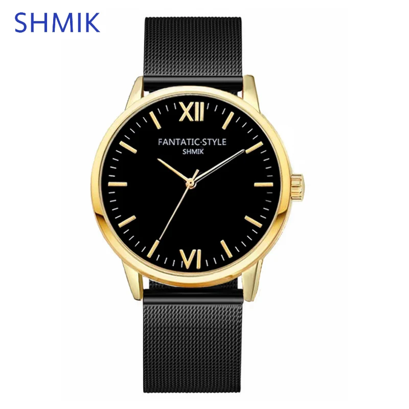 Простые Женские фантастические стильные часы SHMIK Роскошные брендовые кварцевые наручные часы из нержавеющей стали Montre Femme - Цвет: Black Gold