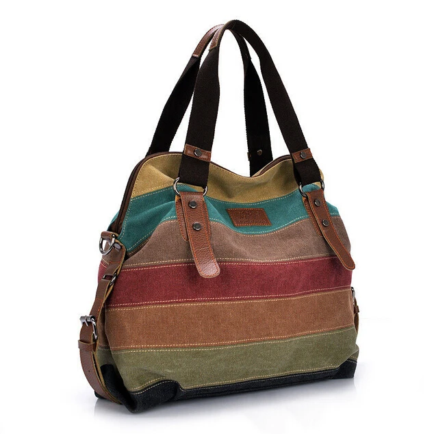 Новинка, Женская холщовая разноцветная полосатая сумка через плечо на молнии, сумка-кошелек, Большая вместительная сумка-мессенджер, сумка на плечо