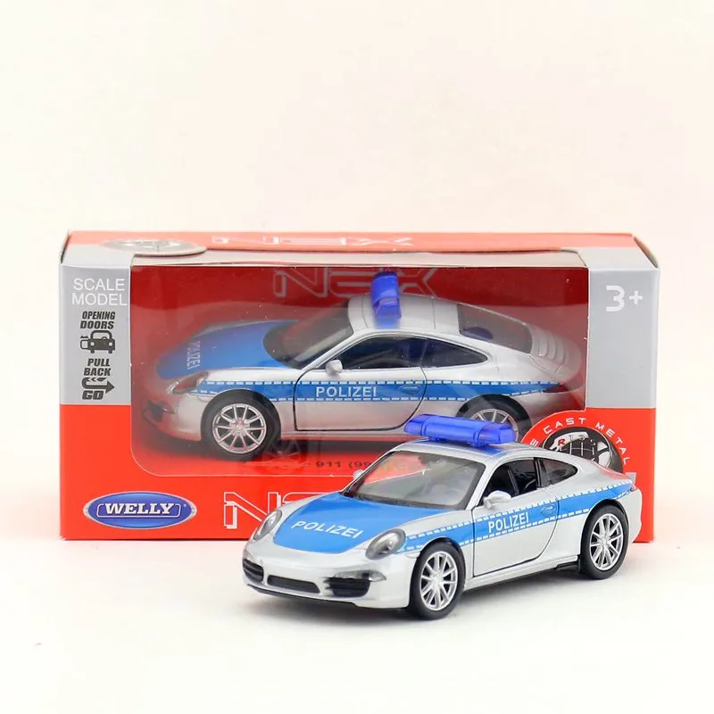 Welly/литая металлическая модель/Масштаб 1:36/911 Carrera S полицейская супер Игрушечная