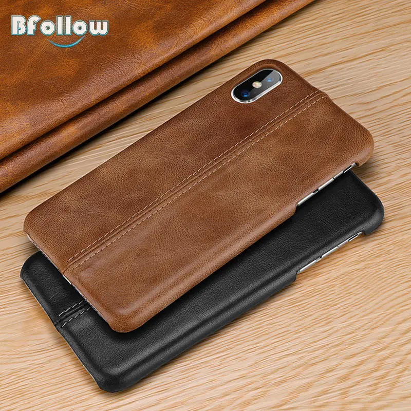 BFOLLOW Cowhide Leather Case for iPhone 7 8 6 6S / Plus X XS XR Max Luxury Back Cover Coque Black | Мобильные телефоны и