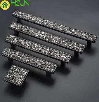

3.75'' 5'' 6.3'' Crystal Black Drawer Pull Handle Knob Kitchen Cabinet Door Handles Knobs Glass Rhinestone Dresser Pulls Decor